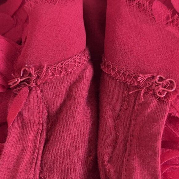 Grace Sweater Womens Large Red Ruffle Long cinched sleeve Spandex Rayon soft - Picture 5 of 9